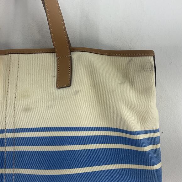 Coach Hadley Tote in Cream & Blue Stripes Canvas/Leather Women’s Purse Preowned - Picture 5 of 7